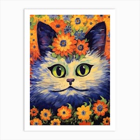 Louis Wain Psychedelic Cat With Flowers 4 Art Print