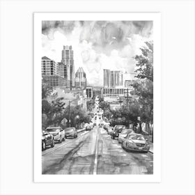 South Congress Avenue Austin Texas Black And White Watercolour 3 Art Print