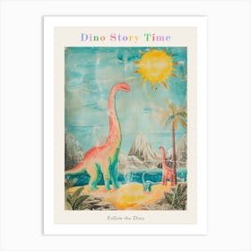 Brachiosaurus In The Sun Vintage Illustration Poster Art Print