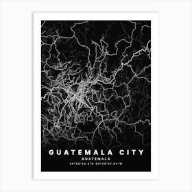 Guatemala City Guatemala Black Map Art Print