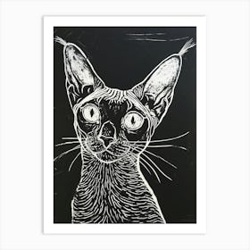 Cornish Rex Cat Linocut Blockprint 3 Art Print