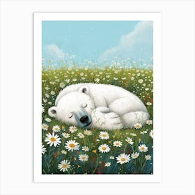 Polar Bear Resting In A Field Of Daisies Storybook Illustration 2 Art Print