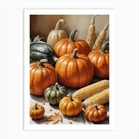 Holiday Illustration With Pumpkins, Corn, And Vegetables (25) Art Print
