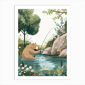 Sloth Bear Fishing In A Stream Storybook Illustration 4 Art Print
