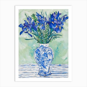 Iris Bouquet In Delft Vase Living Room Art print
