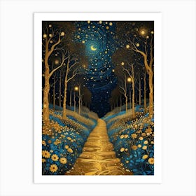 Starry Night Forest By Klimt Style (5) Art Print