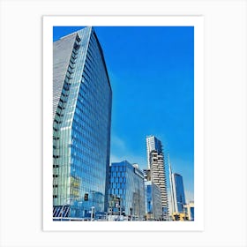 Skyscrapers In Milan, Italy, with blue sky and reflections Art Print