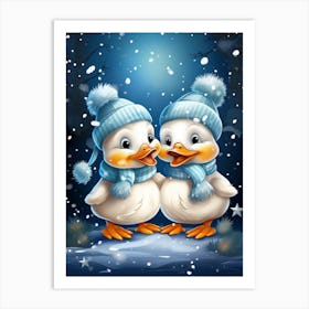 Animated Winter Snow Ducklings 1 Art Print
