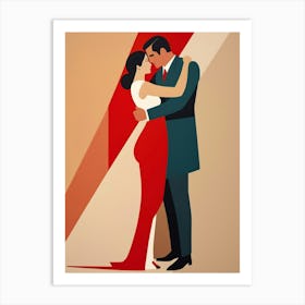 Man And Woman Hugging Abstract red and beige Art Art Print