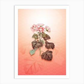 Rhomb Leaved Palavia Flower Vintage Botanical in Peach Fuzz Seigaiha Wave Pattern n.0031 Art Print
