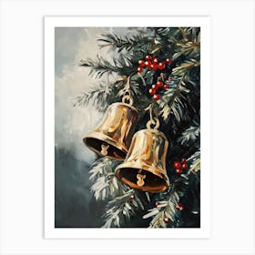 Golden Christmas Bells Art Print