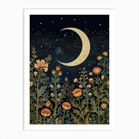 Moon And Flowers Style William Morris 16 Art Print