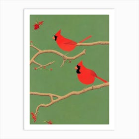 Northern Cardinal Midcentury Illustration Bird Art Print
