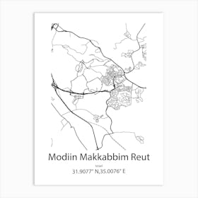 Modiin Makkabbim Reut,Israel Minimalist Map Art Print