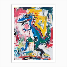 Abstract Paint Splash Primary Colour Dinosaur 6 Art Print