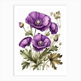 Purple Poppy Mallow Wildflower Vintage Botanical Art Print