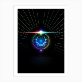 Neon Geometric Glyph in Candy Blue and Pink with Rainbow Sparkle on Black n.0425 Art Print