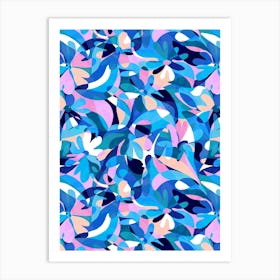 Abstract Flowers - Pink Blue Art Print