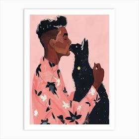 Kissing Black Cat Art Print