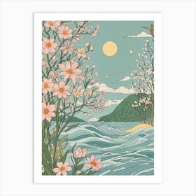 Pink Blossoms And The Sea Art Print