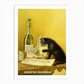 Absinthe Bourgeoisie, Cat Sipping Liquor, Vintage Alcoholic Beverage Poster, Bar Cart Decor Art Print