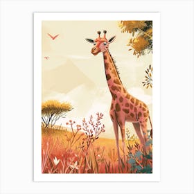 Giraffe In The Grass Colourful Illustration 2 Art Print