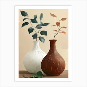 Two Vases With Leaves Art Print