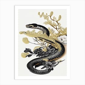 Black Pine Snake Gold And Black Art Print