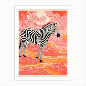 Zebra In The Wild Linocut Inspired 1 Art Print