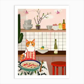 Cat And Ramen In The Kitchen 3 Art Print