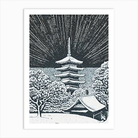 A Snow Covered Village With A Distant View Of A Pagoda Ukiyo-E Style 2 Art Print