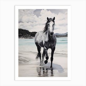 A Horse Oil Painting In Lopes Mendes Beach, Brazil, Portrait 1 Art Print