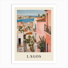 Lagos Portugal 2 Vintage Pink Travel Illustration Poster Art Print