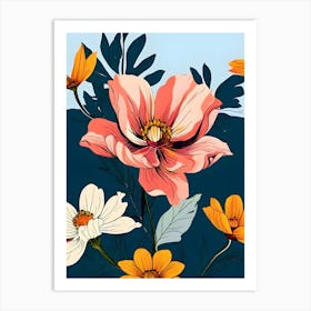 Flowers On A Blue Background 5 Art Print