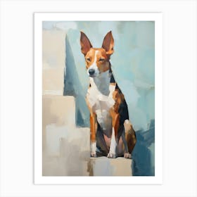 Basenji Dog, Painting In Light Teal And Brown 2 Art Print