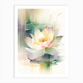 Blooming Lotus Flower In Lake Storybook Watercolour 3 Art Print