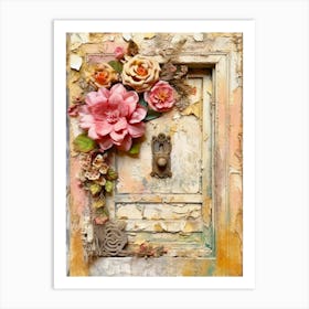 Old Door With Flowers Art Print