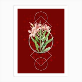 Vintage Oleander Botanical with Geometric Line Motif and Dot Pattern n.0231 Art Print