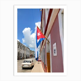 Cuban Flag And School Girls in Cienfuegos (Cuba Series) Art Print