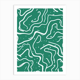 Green Wavy Pattern Minimalist Line Art Monoline Illustration Art Print