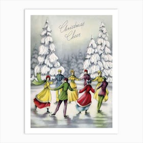 Christmas Cheer, Couple On Ice Skating Art Print