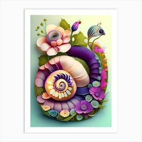 Garden Snail In Flowers Patchwork Art Print