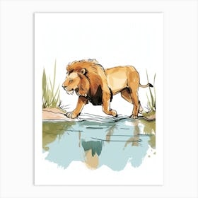 Barbary Lion Crossing A River Clipart 1 Art Print