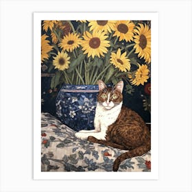 Cat With Sunflowers 1 Art Print