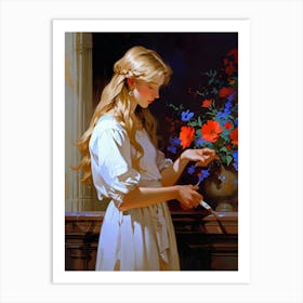 Woman Arranging Flowers Art Print