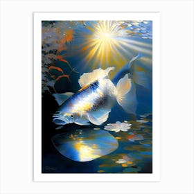 Platinum Ogon 1, Koi Fish Monet Style Classic Painting Art Print