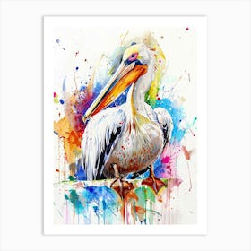 Pelican Colourful Watercolour 2 Art Print