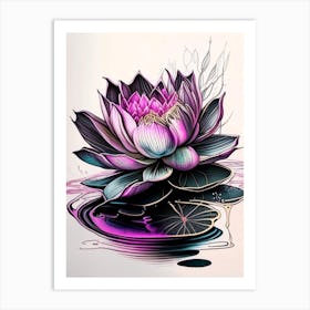 Blooming Lotus Flower In Pond Graffiti 4 Art Print