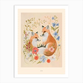 Folksy Floral Animal Drawing Fox 7 Poster Art Print