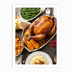 An Inviting Traditional Thanksgiving Feast Is Spread Out Highlighting A Tenderly Roasted Turkey Wit (1) Art Print